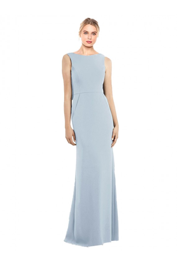 Long Sleeveless Stretch Crepe Light Sky Blue Bateau Neck Trumpet Semi Formal Evening Dress / Prom Dress / Bridesmaid Dress Colchester