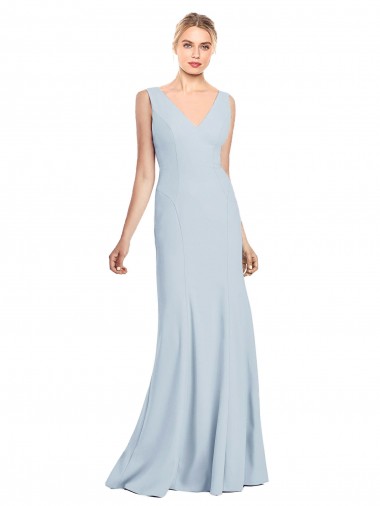 Long Sleeveless Stretch Crepe Light Sky Blue V-Neck Trumpet Bridesmaid Dress / Formal Dress Colchester