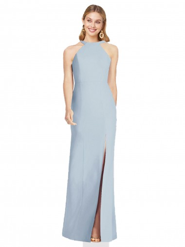 Long Sleeveless Stretch Crepe Light Sky Blue Trumpet Formal Evening Gown / Bridesmaid Dress Colchester