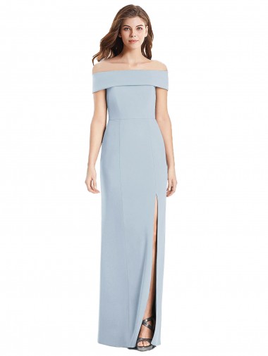 Long Sleeveless Stretch Crepe Light Sky Blue Off the Shoulder Trumpet Formal Dress / Bridesmaid Dress Colchester