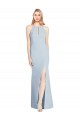 Long Sleeveless Stretch Crepe Light Sky Blue Halter Neck Trumpet Semi Formal Evening Dress / Prom Dress / Bridesmaid Dress Colchester