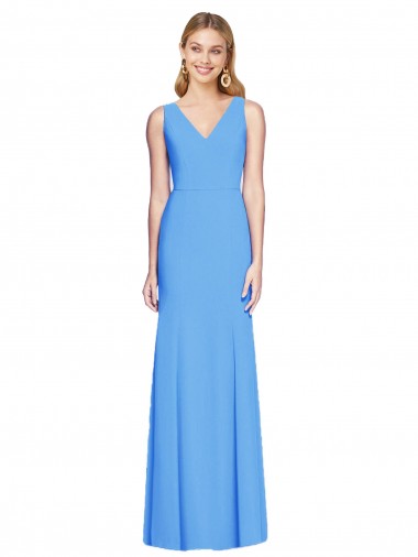 Long Sleeveless Stretch Crepe Peacock Blue Trumpet Semi Formal Evening Dress / Prom Dress / Bridesmaid Dress Colchester