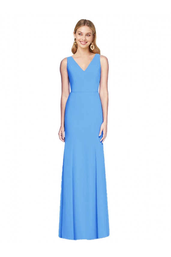 Long Sleeveless Stretch Crepe Peacock Blue Trumpet Semi Formal Evening Dress / Prom Dress / Bridesmaid Dress Colchester