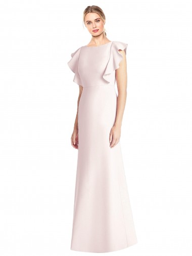 Long Cap Sleeves Stretch Crepe Pink Trumpet Formal Dress / Bridesmaid Dress Colchester