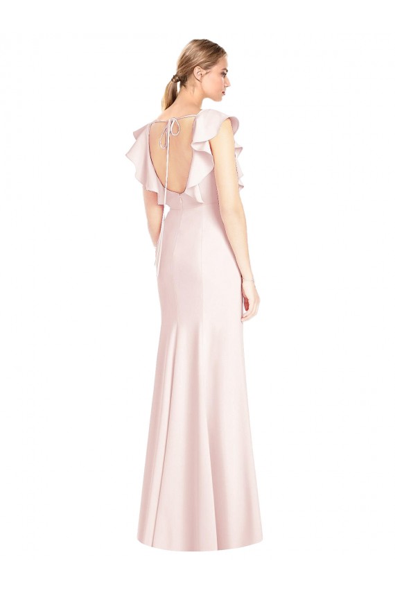 Long Cap Sleeves Stretch Crepe Pink Trumpet Formal Dress / Bridesmaid Dress Colchester