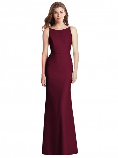 Long Sleeveless Stretch Crepe Burgundy Gold Trumpet Semi Formal Evening Dress / Bridesmaid Dress Colchester