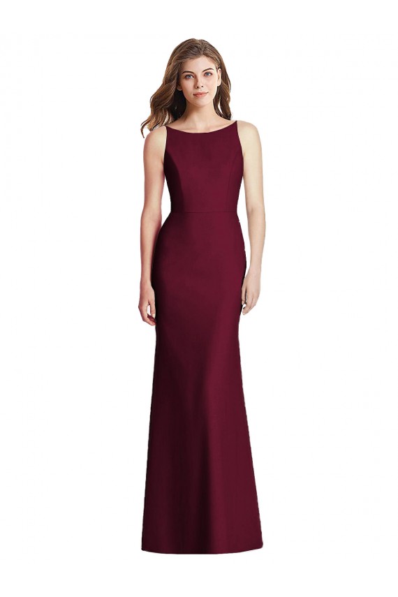 Long Sleeveless Stretch Crepe Burgundy Gold Trumpet Semi Formal Evening Dress / Bridesmaid Dress Colchester