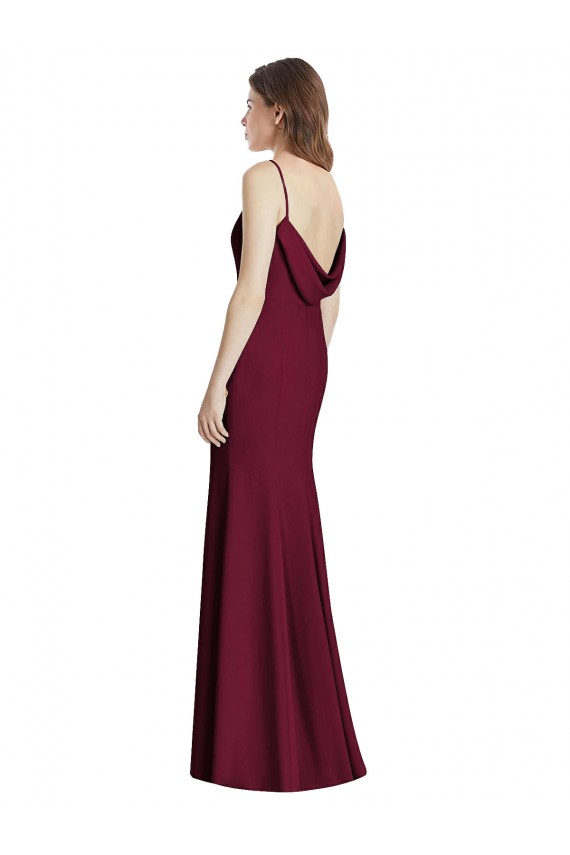 Long Sleeveless Stretch Crepe Burgundy Gold Trumpet Semi Formal Evening Dress / Bridesmaid Dress Colchester