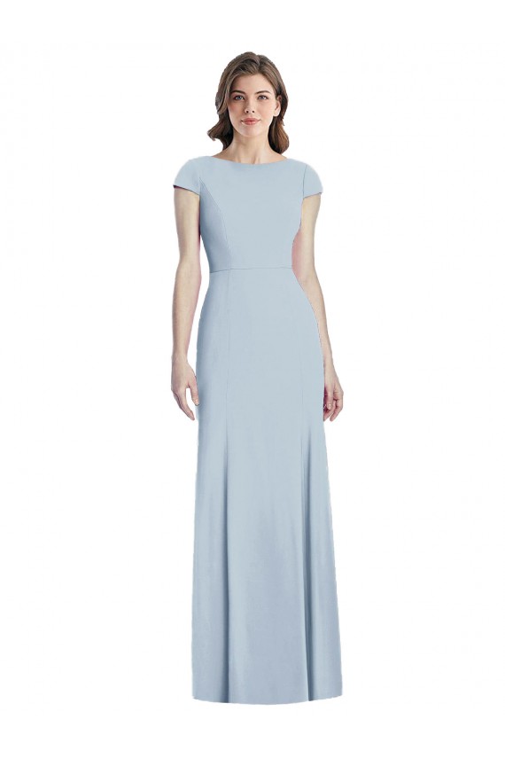 Long Cap Sleeves Stretch Crepe Light Sky Blue Trumpet Formal Dress / Bridesmaid Dress Colchester
