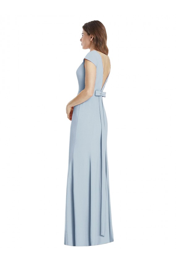 Long Cap Sleeves Stretch Crepe Light Sky Blue Trumpet Formal Dress / Bridesmaid Dress Colchester