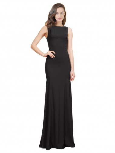 Long Sleeveless Stretch Crepe Black Bateau Neck Mermaid Prom Dress / Bridesmaid Dress Colchester