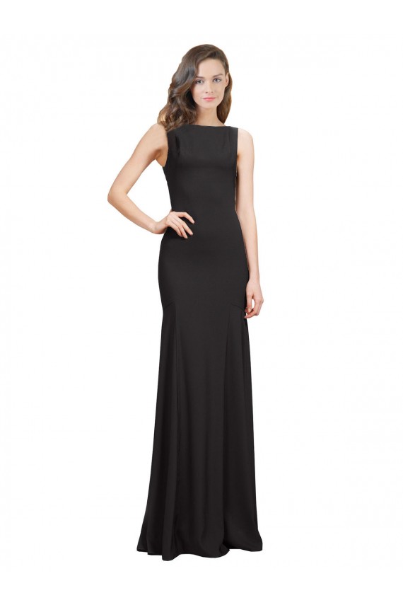 Long Sleeveless Stretch Crepe Black Bateau Neck Mermaid Prom Dress / Bridesmaid Dress Colchester