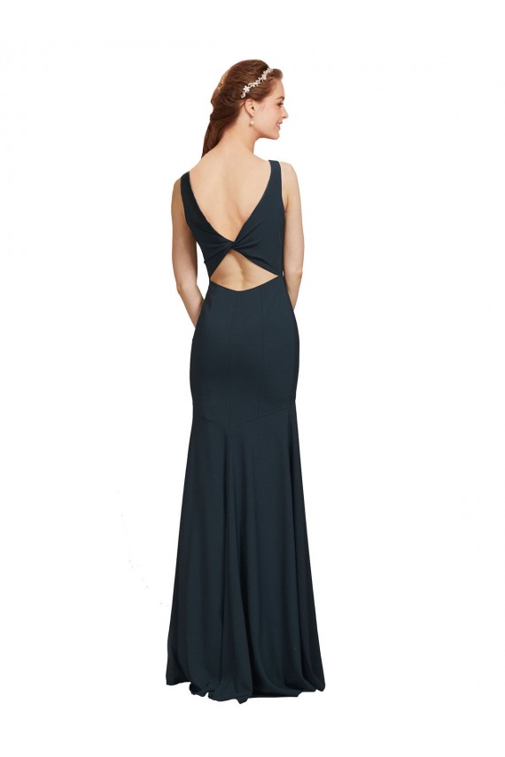 Long Sleeveless Stretch Crepe Black Bateau Neck Mermaid Prom Dress / Bridesmaid Dress Colchester