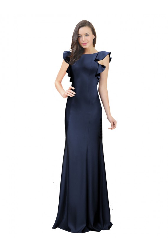 Long Sleeveless Stretch Crepe Dark Navy Mermaid Prom Dress / Bridesmaid Dress Colchester