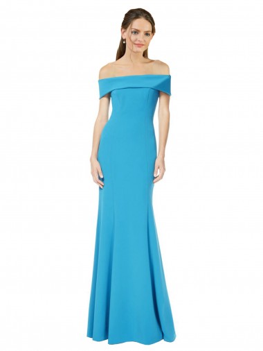 Long Sleeveless Stretch Crepe Peacock Blue Sheath Formal Dress / Bridesmaid Dress Colchester