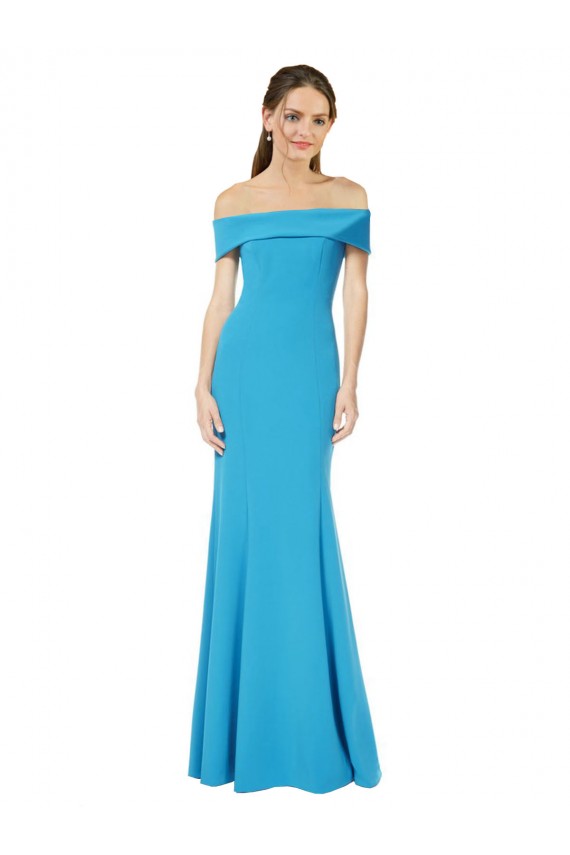 Long Sleeveless Stretch Crepe Peacock Blue Sheath Formal Dress / Bridesmaid Dress Colchester