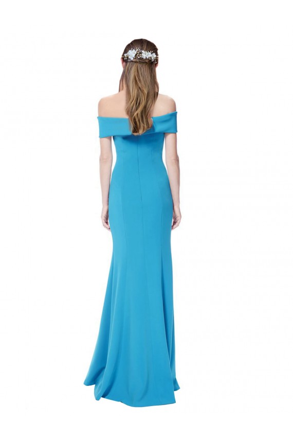 Long Sleeveless Stretch Crepe Peacock Blue Sheath Formal Dress / Bridesmaid Dress Colchester