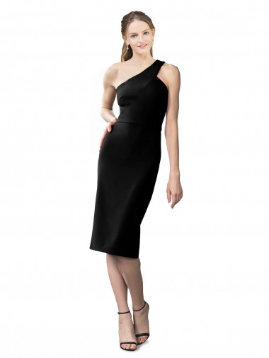 Cocktail Length Sleeveless Stretch Crepe Black Sheath Formal Evening Gown / Prom Dress / Bridesmaid Dress Colchester