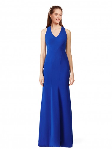 Long Sleeveless Stretch Crepe Royal Blue V-Neck Mermaid Formal Evening Gown / Prom Dress / Bridesmaid Dress Colchester