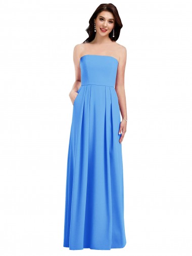 Long Sleeveless Stretch Crepe Peacock Blue Strapless Trumpet Semi Formal Evening Dress / Prom Dress / Bridesmaid Dress Colchester