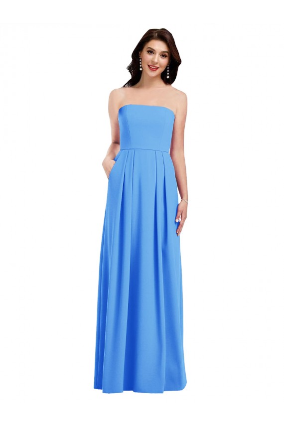 Long Sleeveless Stretch Crepe Peacock Blue Strapless Trumpet Semi Formal Evening Dress / Prom Dress / Bridesmaid Dress Colchester
