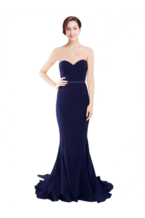 Sweep Train Sleeveless Stretch Crepe Dark Navy Mermaid Semi Formal Evening Dress / Prom Dress / Bridesmaid Dress Colchester