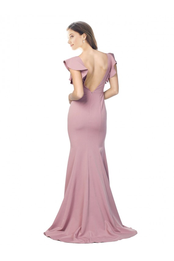 Sweep Train Flutter Sleeves Stretch Crepe Dusty Pink Mermaid Formal Evening Gown / Prom Dress / Bridesmaid Dress Colchester