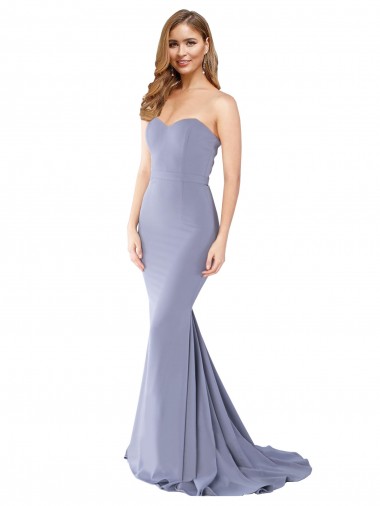 Long Sleeveless Stretch Crepe Smoke Blue Mermaid Formal Evening Gown / Prom Dress / Bridesmaid Dress Colchester