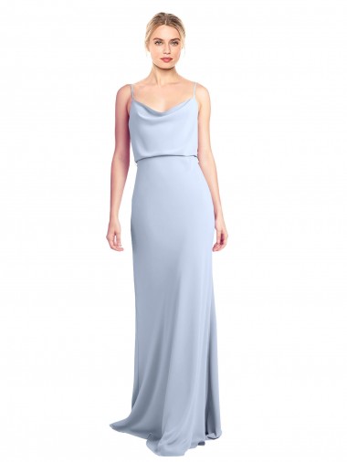 Long Sleeveless Stretch Crepe Light Sky Blue Sheath Formal Dress / Bridesmaid Dress Colchester