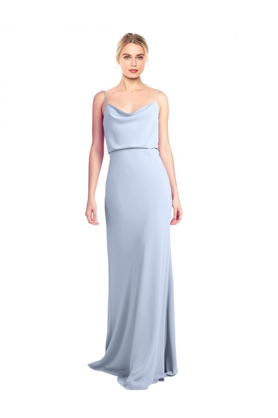 Long Sleeveless Stretch Crepe Light Sky Blue Sheath Formal Dress / Bridesmaid Dress Colchester