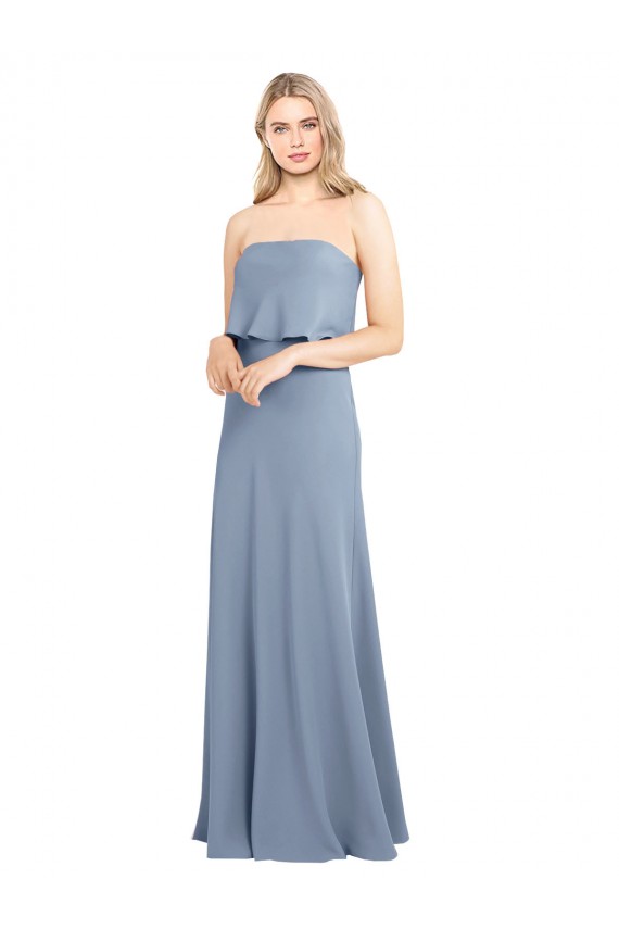 Long Sleeveless Stretch Crepe Smoke Blue Sheath Formal Dress / Bridesmaid Dress Colchester