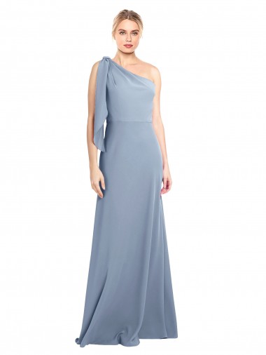 Long Flutter Sleeves Stretch Crepe Smoke Blue Sheath Formal Dress / Bridesmaid Dress Colchester