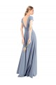 Long Cap Sleeves Stretch Crepe Smoke Blue Sheath Prom Dress / Bridesmaid Dress Colchester