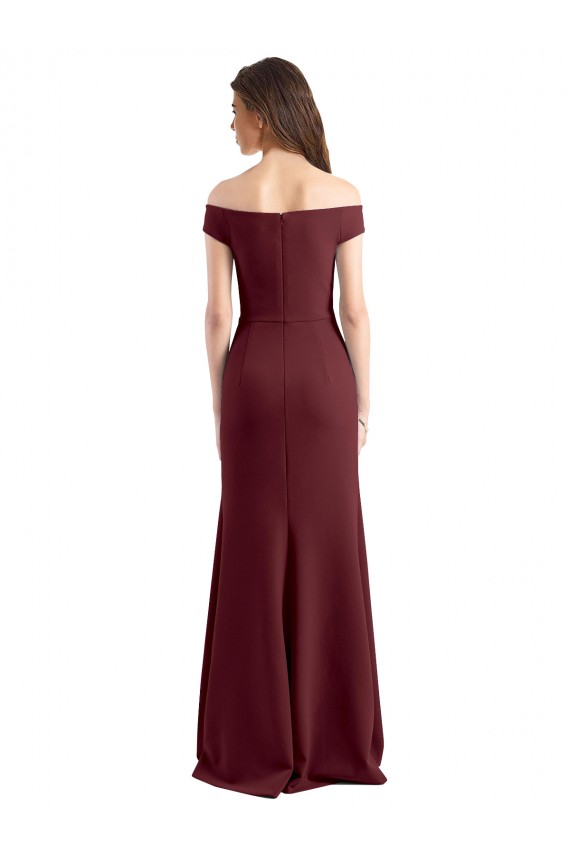 Long Sleeveless Stretch Crepe Burgundy Gold Sheath Prom Dress / Bridesmaid Dress Colchester