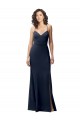 Long Sleeveless Stretch Crepe Dark Navy Spaghetti Straps Sheath Formal Evening Gown / Prom Dress / Bridesmaid Dress Colchester