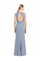 Long Sleeveless Stretch Crepe Smoke Blue Sheath Bridesmaid Dress Colchester