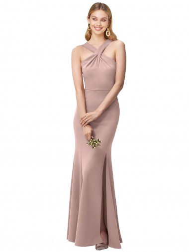 Long Sleeveless Stretch Crepe Dusty Pink Sheath Prom Dress / Bridesmaid Dress Colchester