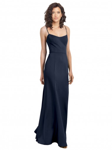 Long Sleeveless Stretch Crepe Dark Navy Sheath Formal Dress / Bridesmaid Dress Colchester