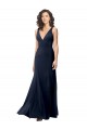 Long Sleeveless Stretch Crepe Dark Navy V-Neck A-Line Formal Dress / Bridesmaid Dress Colchester