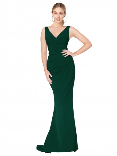 Long Sleeveless Stretch Crepe Midnight Green Mermaid Formal Evening Gown / Prom Dress / Bridesmaid Dress Colchester