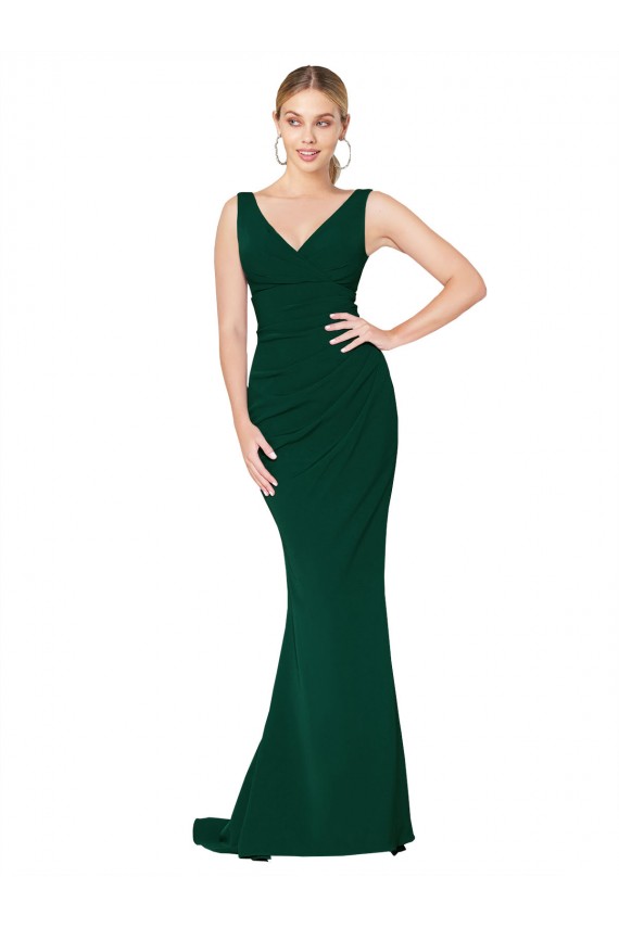 Long Sleeveless Stretch Crepe Midnight Green Mermaid Formal Evening Gown / Prom Dress / Bridesmaid Dress Colchester