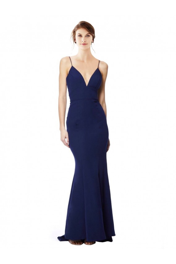 Long Sleeveless Stretch Crepe Navy Blue Mermaid Formal Dress / Bridesmaid Dress Colchester
