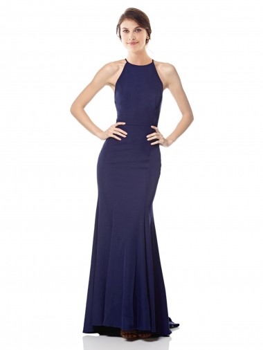 Long Sleeveless Stretch Crepe Navy Blue Mermaid Bridesmaid Dress / Formal Dress Colchester
