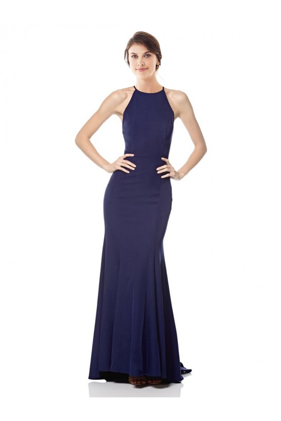 Long Sleeveless Stretch Crepe Navy Blue Mermaid Bridesmaid Dress / Formal Dress Colchester