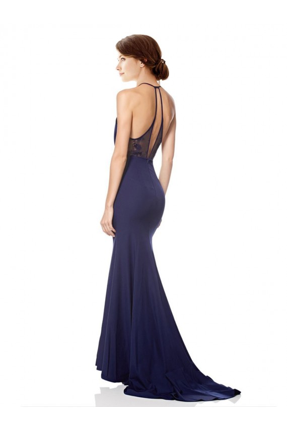 Long Sleeveless Stretch Crepe Navy Blue Mermaid Bridesmaid Dress / Formal Dress Colchester
