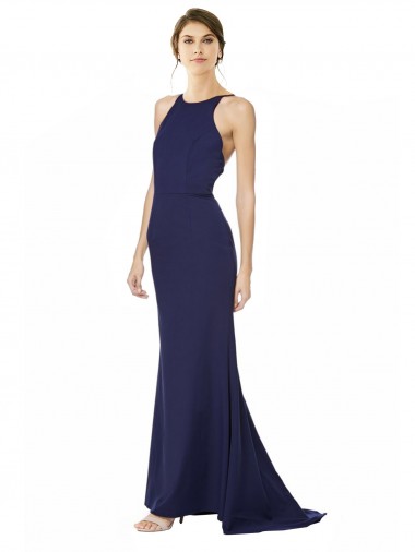 Long Sleeveless Stretch Crepe Navy Blue Mermaid Formal Evening Gown / Prom Dress / Bridesmaid Dress Colchester