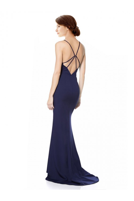 Long Sleeveless Stretch Crepe Navy Blue Mermaid Formal Evening Gown / Prom Dress / Bridesmaid Dress Colchester