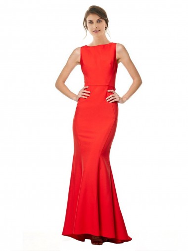 Long Sleeveless Stretch Crepe Red Mermaid Bridesmaid Dress / Evening Gowns Colchester