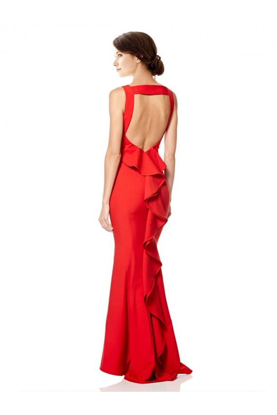 Long Sleeveless Stretch Crepe Red Mermaid Bridesmaid Dress / Evening Gowns Colchester