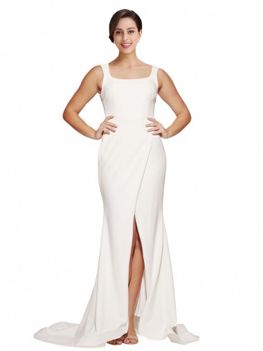 Sweep Train Sleeveless Stretch Crepe Ivory Square Neck Sheath Semi Formal Evening Dress / Prom Dress / Bridesmaid Dress Colchester